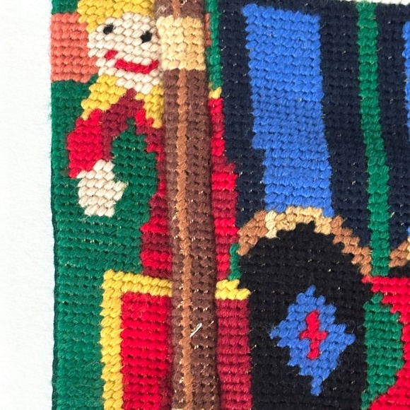 Vintage Needlepoint Wool Christmas Stocking Nutcracker Teddy Bear 3D Effect - Picture 5 of 10